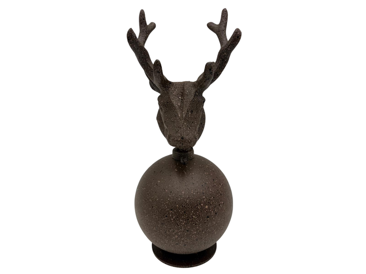 Ornament hertenkop op bal - 23 x 11 cm voet vintage bruin metaal | 823735 | Countryfield