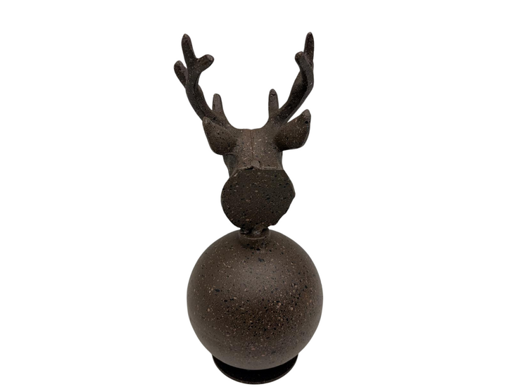 Ornament hertenkop op bal - 23 x 11 cm voet vintage bruin metaal | 823735 | Countryfield