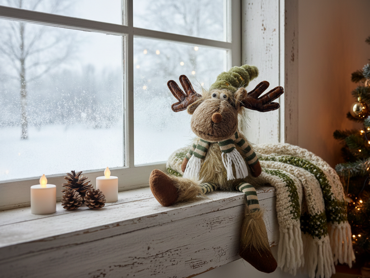 Decoratie eland knuffel zittend bungelbeentjes groen bruin 50 cm  | PL2056 | Home Sweet Home