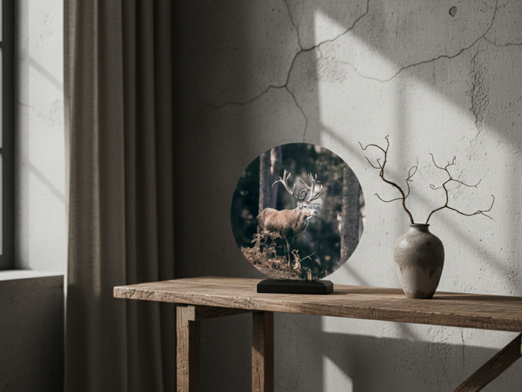 Glasschilderij ree rendier hang of staand met standaard ⌀ 30 cm | 713753 | Home Sweet Home