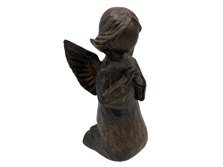Decoratie Beeld Engel Biddend &ndash; Bruin Polystone &ndash; Rustiek &ndash; 19 x 12 cm