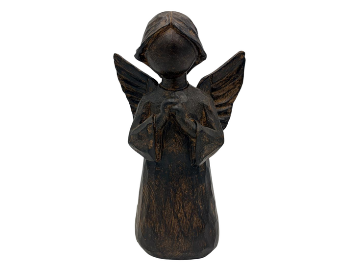 Decoratie Beeld Engel Biddend &ndash; Bruin Polystone &ndash; Rustiek &ndash; 19 x 12 cm