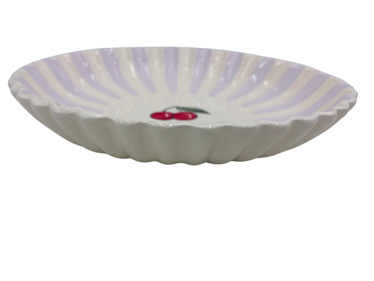 Diep Bord Fruity Cherry &ndash; Lila/Wit &ndash; Aardewerk &ndash; &oslash; 24 cm - Dishes &amp; Deco