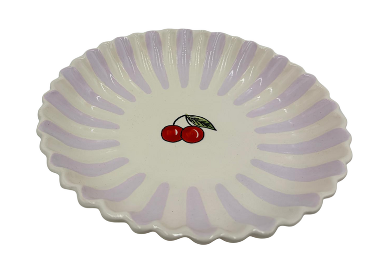 Diep Bord Fruity Cherry &ndash; Lila/Wit &ndash; Aardewerk &ndash; &oslash; 24 cm - Dishes &amp; Deco