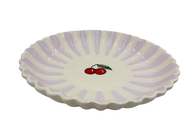 Diep Bord Fruity Cherry &ndash; Lila/Wit &ndash; Aardewerk &ndash; &oslash; 24 cm - Dishes &amp; Deco