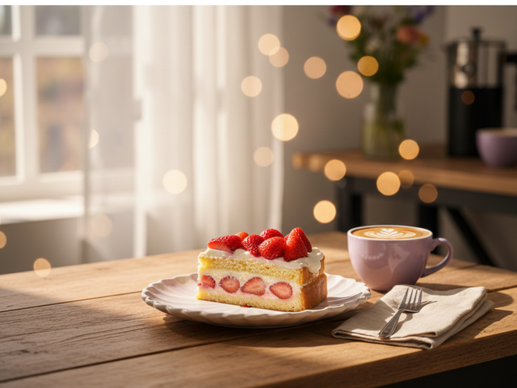 Ontbijtbord Fruity Cherry &ndash; Lila/Wit Gestreept &ndash; Aardewerk &ndash; &oslash; 20 cm