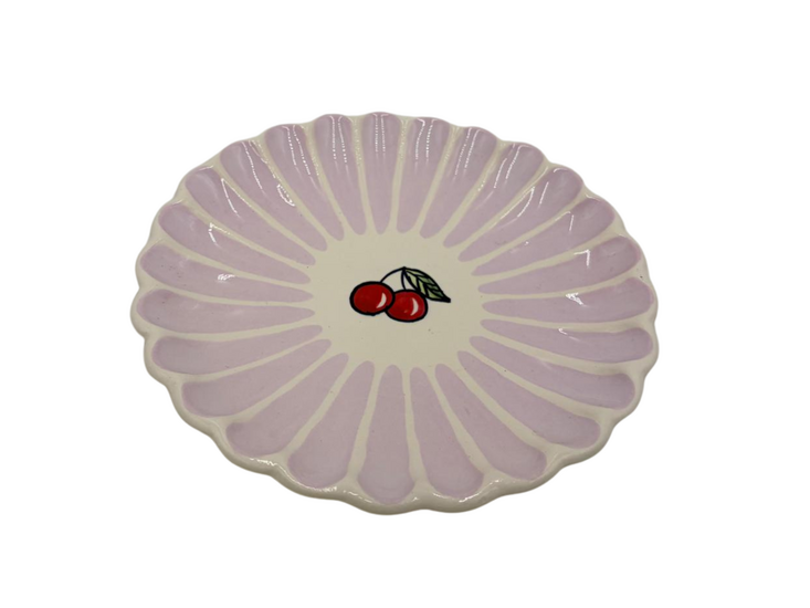 Bordje Fruity Cherry &ndash; Lila/Wit &ndash; Aardewerk &ndash; &oslash; 15 cm - Dishes &amp; Deco