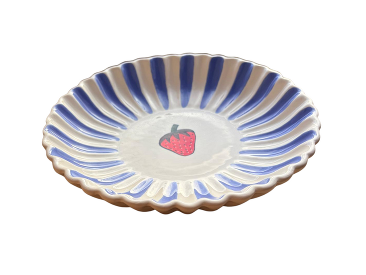 Diep Bord Fruity Strawberry &ndash; Paars/Wit &ndash; Aardewerk &ndash; &oslash; 24 x 5 cm - Dishes &amp; Deco