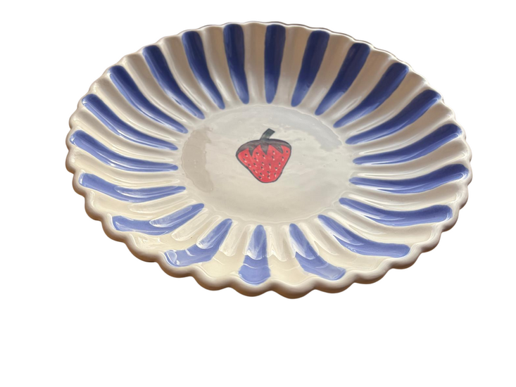 Diep Bord Fruity Strawberry &ndash; Paars/Wit &ndash; Aardewerk &ndash; &oslash; 24 x 5 cm - Dishes &amp; Deco
