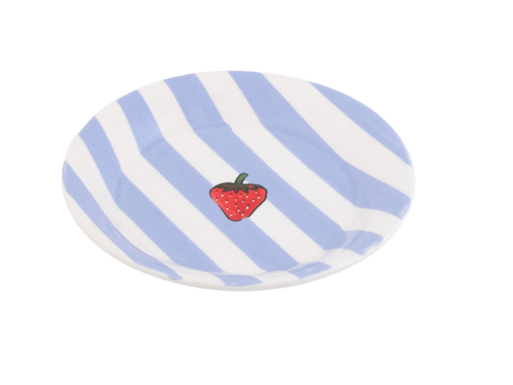 Ontbijtbord Fruity Strawberry &ndash; Paars/Wit gestreept &ndash; Aardewerk &ndash; &oslash; 20 cm - Dishes &amp; Deco