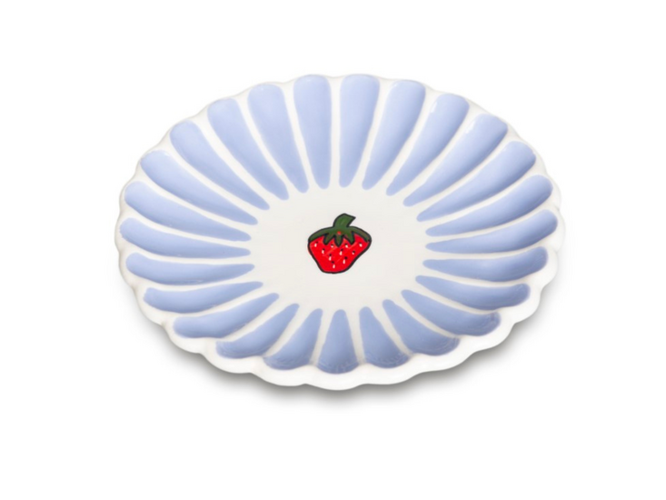 Bordje Fruity Strawberry &ndash; Paars/Wit gestreept &ndash; Aardewerk &ndash; &oslash; 15 cm - Dishes &amp; Deco