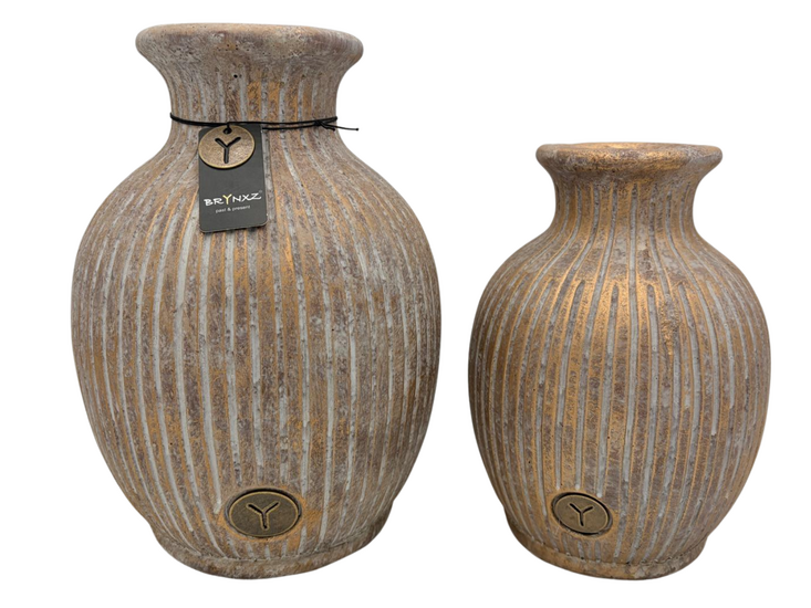 Brynxz Set van 2 Vazen Classic Jewel - Goud/Naturel - H25 &amp; H20