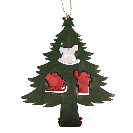 Clayre &amp; Eef | Decoratie hanger Kerstboom Groen Rood 32x2x39 cm | 6H2484