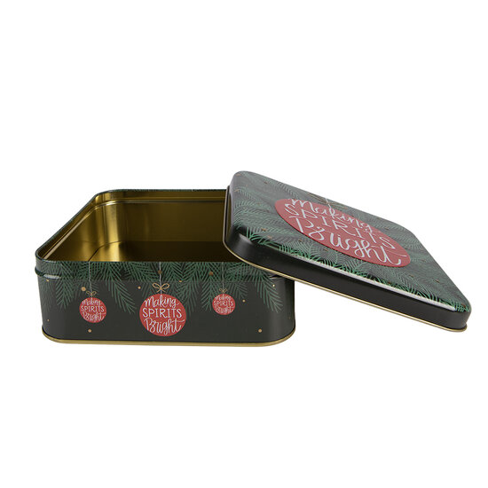 Clayre &amp; Eef | Blikken Bewaardoos Groen Rood 17x17x6 cm | 6BL0208