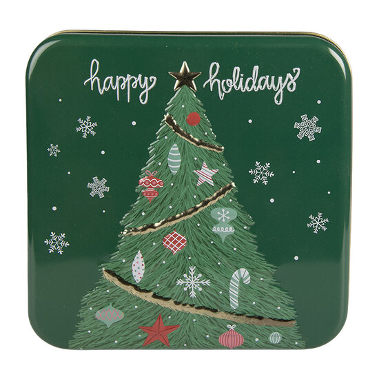 Clayre &amp; Eef | Blikken Bewaardoos Groen Wit 17x17x6 cm | 6BL0209