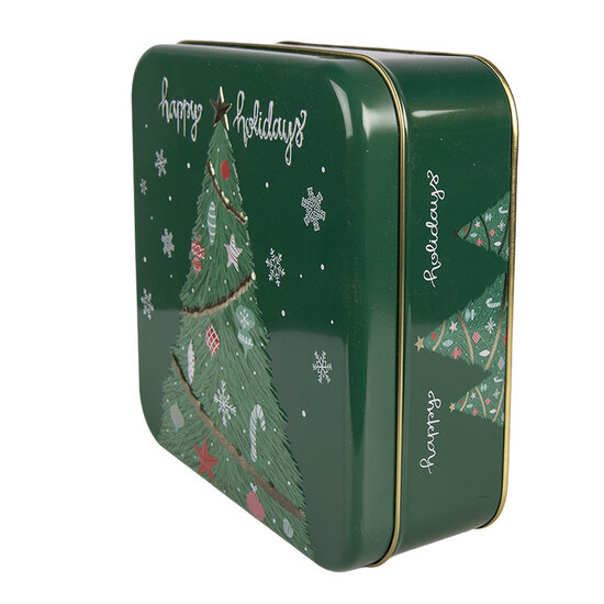 Clayre &amp; Eef | Blikken Bewaardoos Groen Wit 17x17x6 cm | 6BL0209