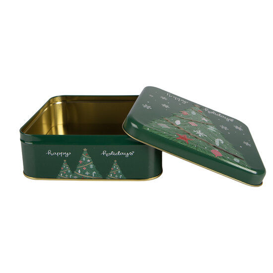 Clayre &amp; Eef | Blikken Bewaardoos Groen Wit 17x17x6 cm | 6BL0209