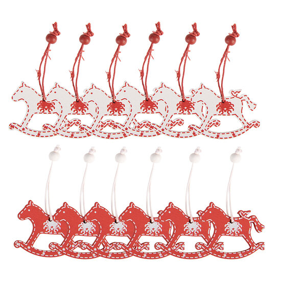 Clayre &amp; Eef | Decoratie Hanger Hobbelpaard Rood Wit 13x13x1 cm (12) | 6H2487