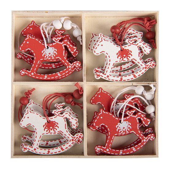Clayre &amp; Eef | Decoratie Hanger Hobbelpaard Rood Wit 13x13x1 cm (12) | 6H2487