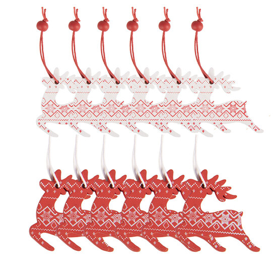 Clayre &amp; Eef | Decoratie Hanger Rendier Rood Wit 13x13x1 cm (12) | 6H2488