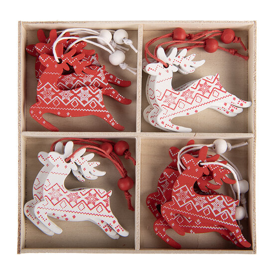 Clayre &amp; Eef | Decoratie Hanger Rendier Rood Wit 13x13x1 cm (12) | 6H2488