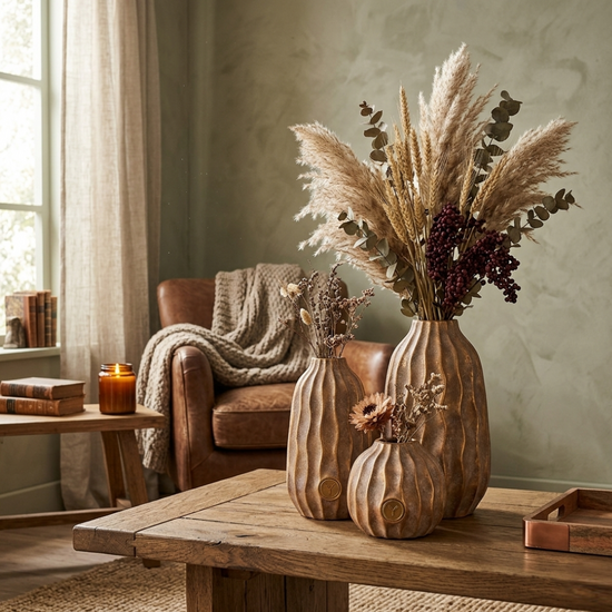 Brynxz Set van 3 Vazen Relief Neck Jewel - Organisch Design - D.19-15 H.33-26-14