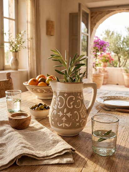 Dishes &amp; Deco Waterkan Nejma Beige 1 liter 17x17 cm - handgemaakt