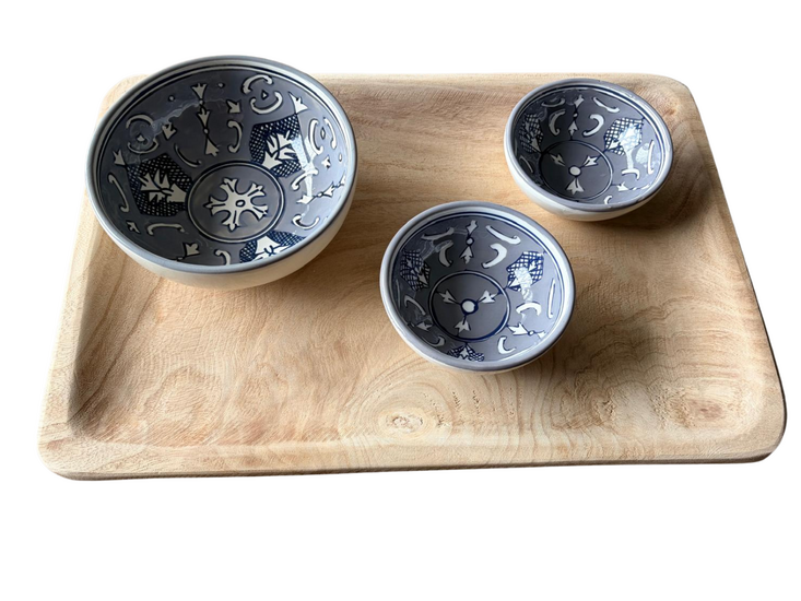 4-delige tapas set schaaltjes en onderbord hout Nejma Gris | 41 cm | Dishes &amp; Deco