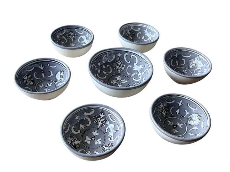 7-delige tapas set schaaltjes Nejma Gris &Oslash; 13 &amp; 10,5 cm grijs wit | Dishes &amp; Deco