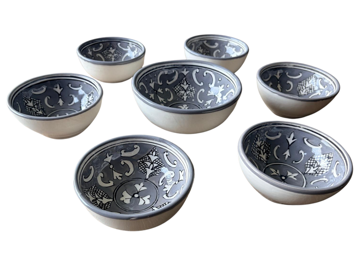 7-delige tapas set schaaltjes Nejma Gris &Oslash; 13 &amp; 10,5 cm grijs wit | Dishes &amp; Deco