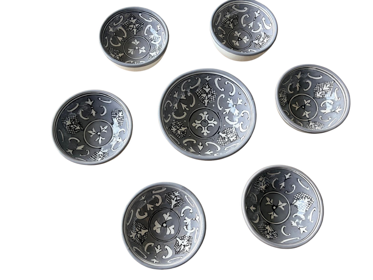 7-delige tapas set schaaltjes Nejma Gris &Oslash; 13 &amp; 10,5 cm grijs wit | Dishes &amp; Deco