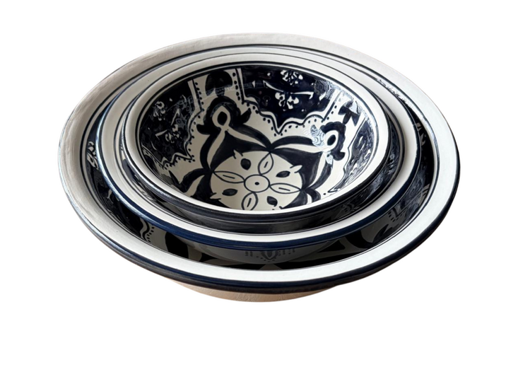 3 delige set Saladier &Oslash; 25 - 19,5 - 15,5 cm Black Fond- Handgemaakt | Dishes &amp; Deco