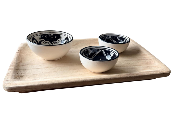 4-delige Tapas Set Black Fond met Houten Dienblad - Dishes &amp; Deco