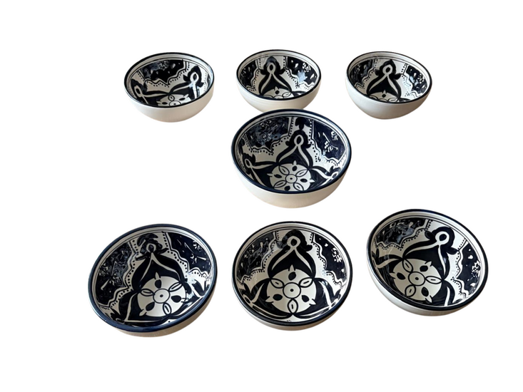 7-delige tapas set schaaltjes Black Fond &Oslash; 16 &amp; 13,5 cm zwart wit | Dishes &amp; Deco