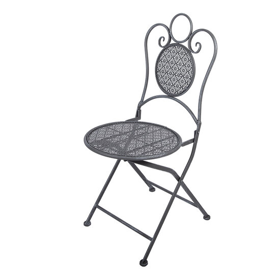 Clayre &amp; Eef | Bistroset Bistrotafel Bistrostoel 3-delig Grijs &oslash; 60x71 / 50x40x93 cm (2) | 5Y1429