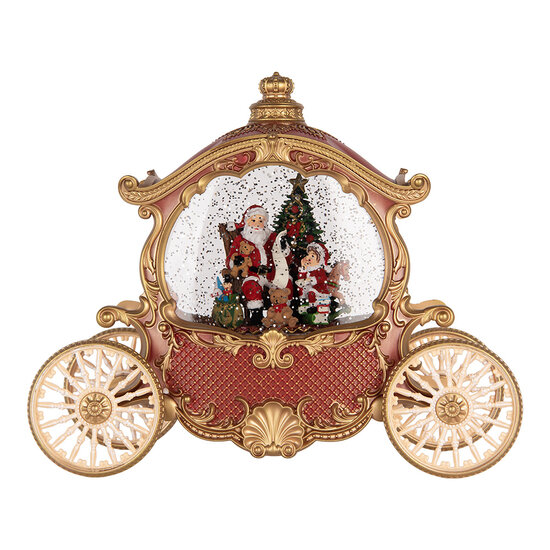 Clayre &amp; Eef | Muziekdoos Koets met Kerstman LED Rood Goudkleurig 26x11x20 cm / 3xAA | 6PR6156