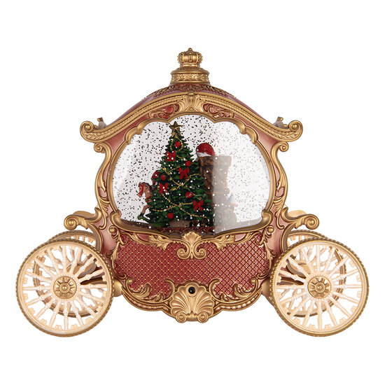 Clayre &amp; Eef | Muziekdoos Koets met Kerstman LED Rood Goudkleurig 26x11x20 cm / 3xAA | 6PR6156