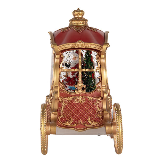 Clayre &amp; Eef | Muziekdoos Koets met Kerstman LED Rood Goudkleurig 26x11x20 cm / 3xAA | 6PR6156