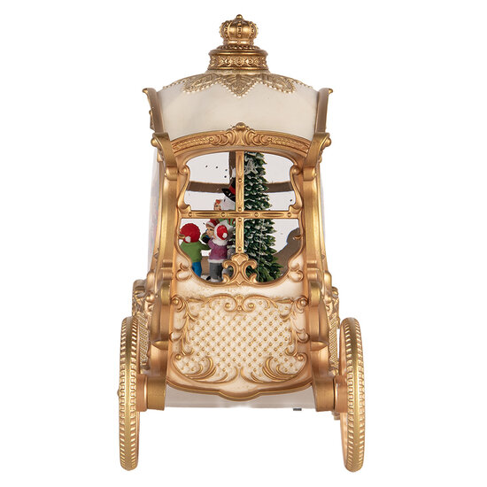 Clayre &amp; Eef | Muziekdoos Koets met LED Beige Goudkleurig 26x11x20 cm / 3xAA | 6PR6158