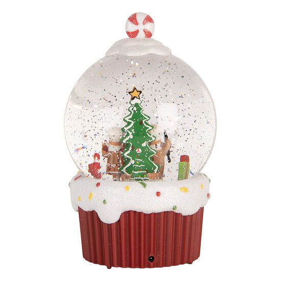 Clayre &amp; Eef | Sneeuwbol met LED Rood Wit &oslash; 12x20 cm / 3xAA | 6PR6166