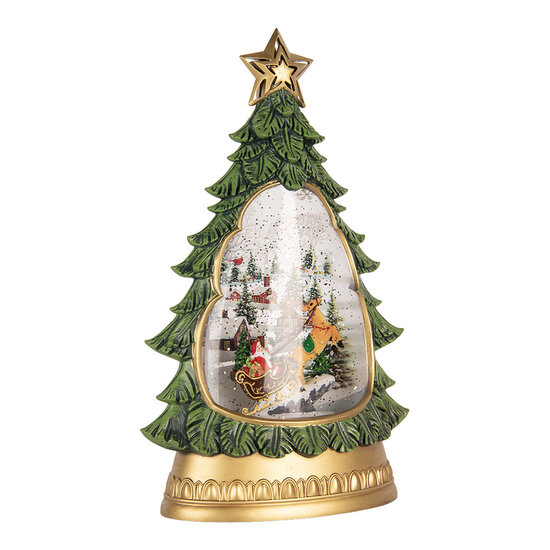 Clayre &amp; Eef | Sneeuwbol met LED Groen Goudkleurig 20x10x31 cm / 3xAA | 6PR6169