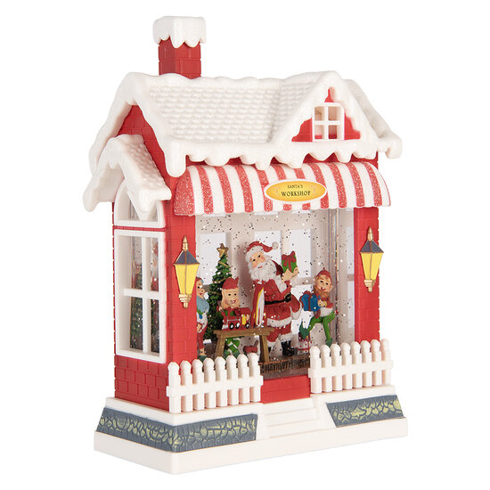 Clayre &amp; Eef | Muziekdoos Huis met LED Rood Wit 18x9x26 cm / 3xAA | 6PR6175