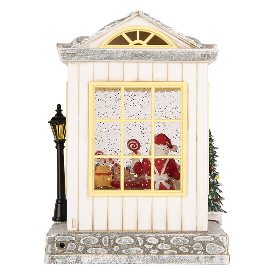 Clayre &amp; Eef | Muziekdoos Huis met LED Wit Zilverkleurig 16x12x23 cm / 3xAA | 6PR6176