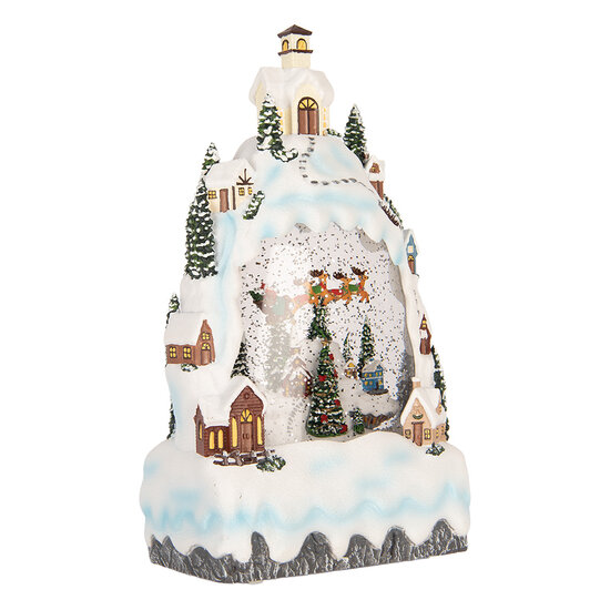 Clayre &amp; Eef | Sneeuwbol met LED Wit Groen 15x9x27 cm / 3xAA | 6PR6179