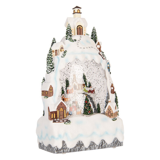 Clayre &amp; Eef | Sneeuwbol met LED Wit Groen 15x9x27 cm / 3xAA | 6PR6180
