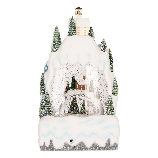 Clayre &amp; Eef | Sneeuwbol met LED Wit Groen 15x9x27 cm / 3xAA | 6PR6180