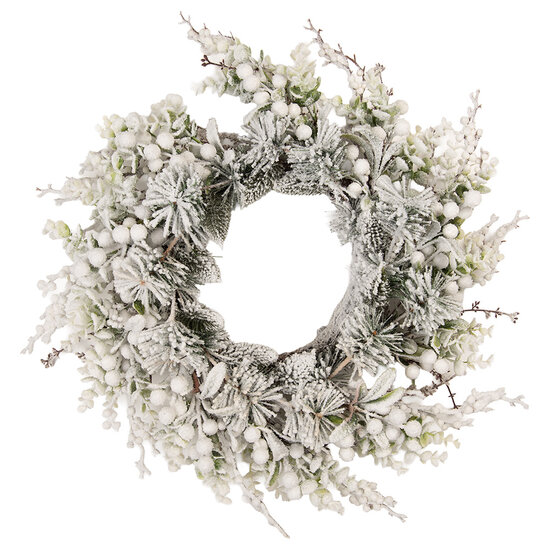 Clayre &amp; Eef | Kerstdecoratie Krans Groen Wit &oslash; 50x10 cm | 66676