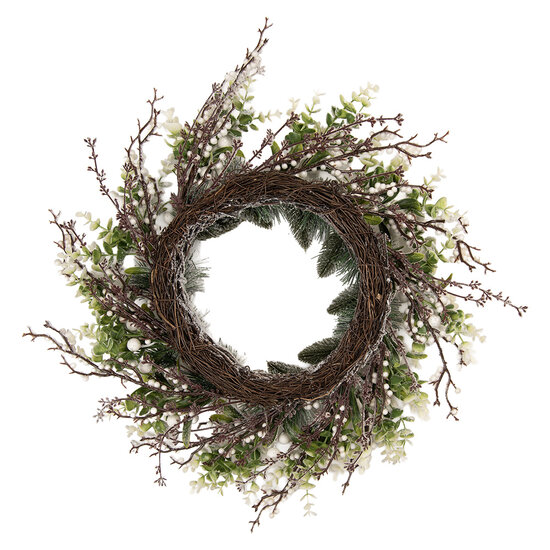 Clayre &amp; Eef | Kerstdecoratie Krans Groen Wit &oslash; 50x10 cm | 66676