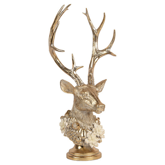Clayre &amp; Eef | Kerstdecoratie Beeld Rendier Goudkleurig Wit 24x19x52 cm | 6PR6259