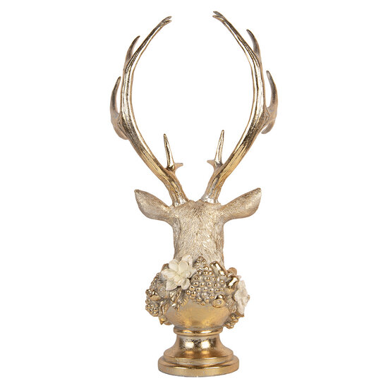 Clayre &amp; Eef | Kerstdecoratie Beeld Rendier Goudkleurig Wit 24x19x52 cm | 6PR6259